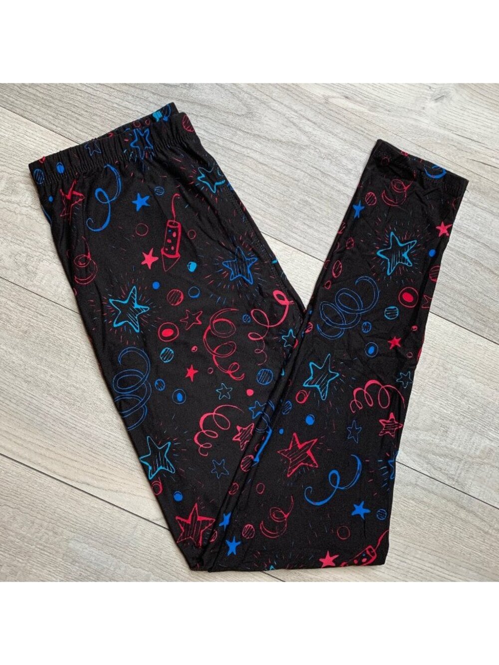 Celebration Time Red Blue Fireworks Print Soft Leggings - Adult & Kid Sizes